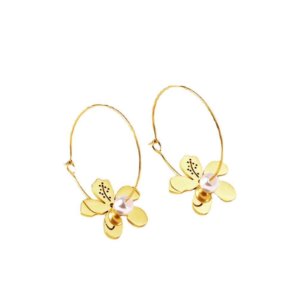 Venta al por mayor Esmalte Pintura Al Óleo Flores Pendientes De Acero Inoxidable
